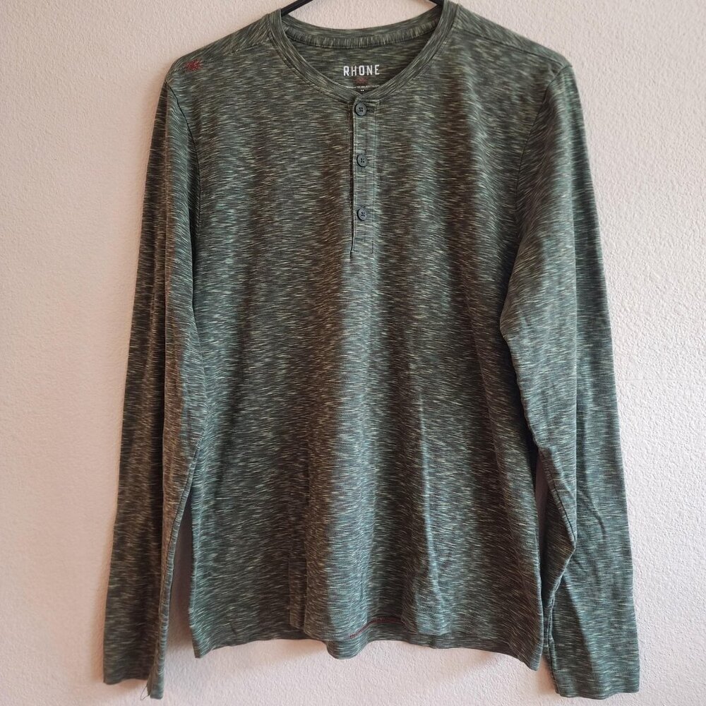 Rhone Henley Shirt Mens Medium Green Long Sleeve Performance Stretch Pullover